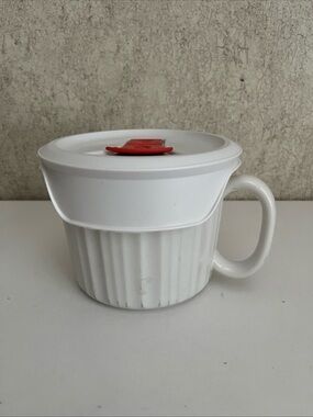 Corningware French White Soup Mug Stoneware Soup Coffee Ribbed Vented Lid 20oz